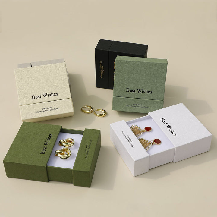 100Pcs Custom Rigid Paper Drawer Jewelry Boxes with Logo Printed – Luxury Sliding Drawer Gift Boxes for Rings, Necklaces, Earrings & Bracelets, Premium Jewelry Packaging, 9×9cm