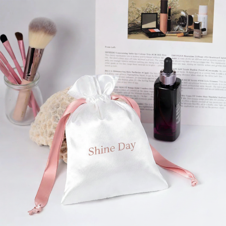 100pcs Custom Dense Silk Satin Drawstring Pouch with Flower Top For Jewelry, Gifts, Cosmetics, Accessories, Wedding & Boutique Packaging