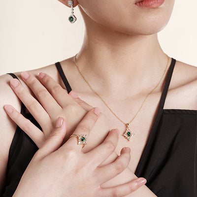 Siliice Jewelry - Emerald Series  Ring - Green Lab-grown Gemstones Ring For Women