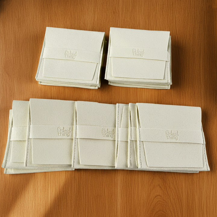 Custom Microfiber Tuck-in Jewelry Pouch Bulk With Deboss Logo Print for Rings, Brooches, Earrings