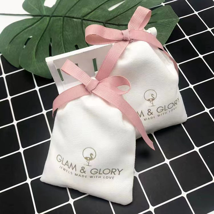 100pcs Custom Logo Velvet Drawstring Pouch with Middle Knot – Jewelry, Gifts, Cosmetics, Accessories Packaging