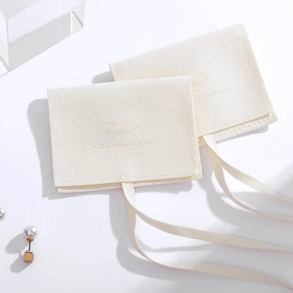 100pcs Wholesale Custom Jewelry Envelope Pouches – Rectangular Microfiber Bracelet, Earrings & Ring Bags with Flap & Embossed Logo