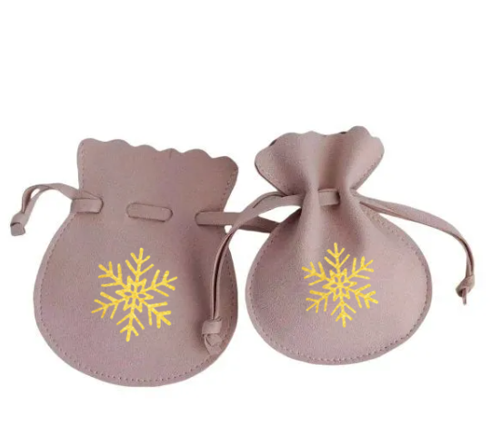 100pcs Wholesale Christmas Special Edition Microfiber Gourd Drawstring Jewelry Pouches – Holiday Gift with Festive Gold-Foil Design