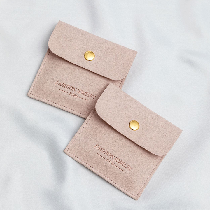 Custom Logo Print Luxury Jewelry Pouch Snap Button Bags Wholesale Ring Brooch Earrings Bracelet Packaging Microfiber Pouch Brooch Gift Bags