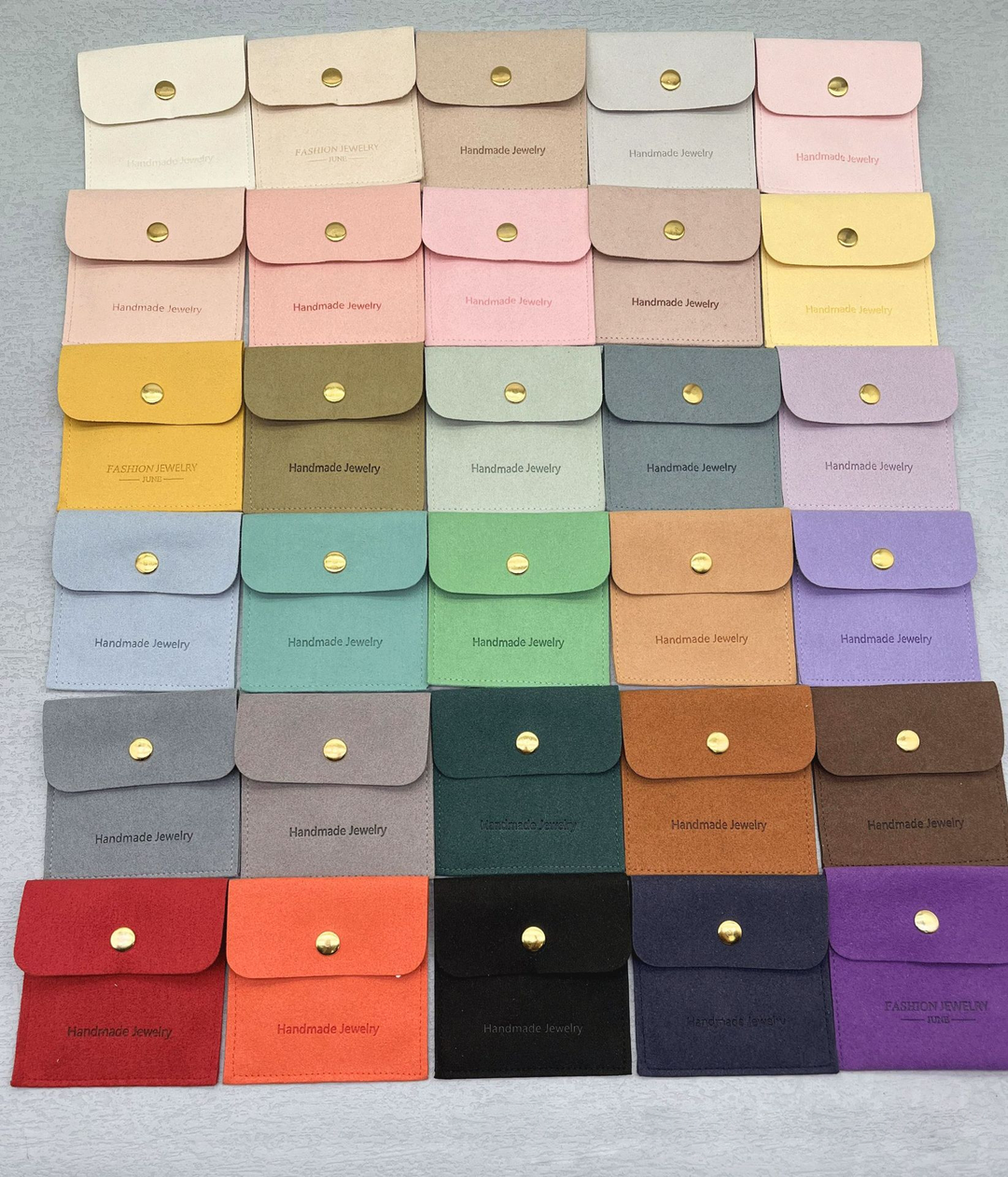 Custom Logo Print Luxury Jewelry Pouch Snap Button Bags Wholesale Ring Brooch Earrings Bracelet Packaging Microfiber Pouch Brooch Gift Bags