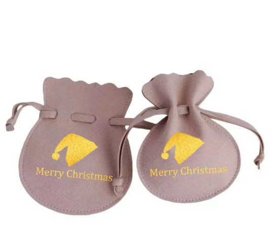 100pcs Wholesale Christmas Special Edition Microfiber Gourd Drawstring Jewelry Pouches – Holiday Gift with Festive Gold-Foil Design