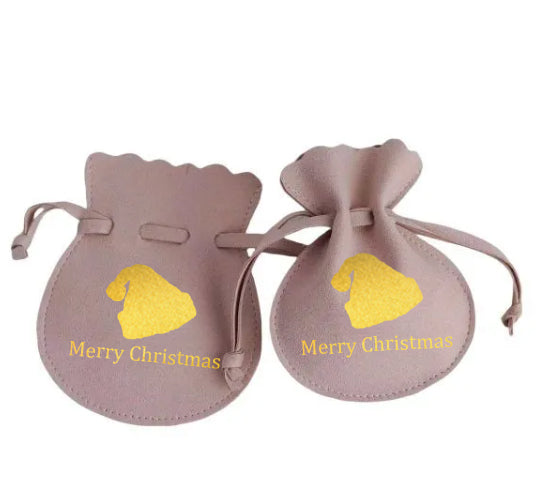 100pcs Wholesale Christmas Special Edition Microfiber Gourd Drawstring Jewelry Pouches – Holiday Gift with Festive Gold-Foil Design