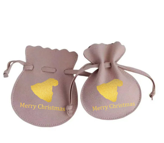 100pcs Wholesale Christmas Special Edition Microfiber Gourd Drawstring Jewelry Pouches – Holiday Gift with Festive Gold-Foil Design