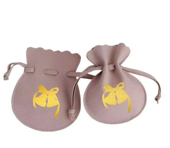 100pcs Wholesale Christmas Special Edition Microfiber Gourd Drawstring Jewelry Pouches – Holiday Gift with Festive Gold-Foil Design