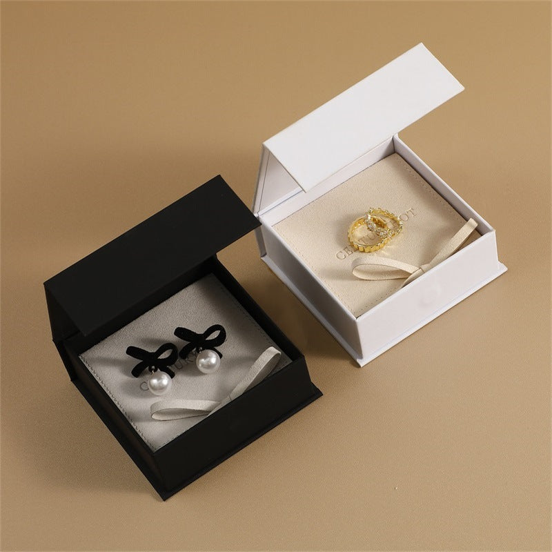 100 Custom Logo Flip Lid Jewelry Box & Microfiber Pouch Sets – Jewelry Packaging for Necklaces, Earrings & Rings
