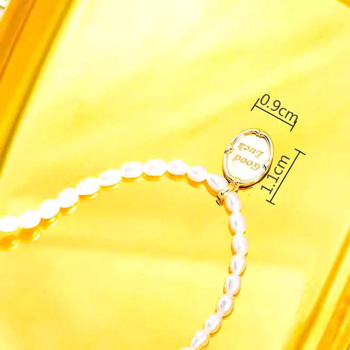 Solid 14K Gold Pearl Lucky Necklace