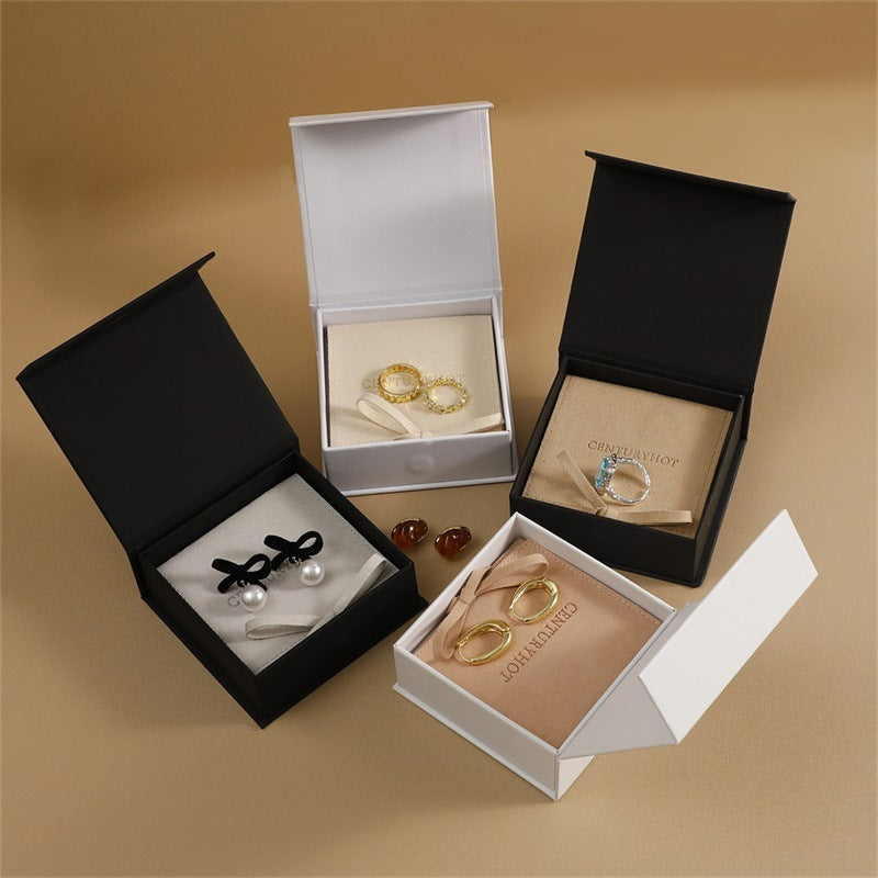 100 Custom Logo Flip Lid Jewelry Box & Microfiber Pouch Sets – Jewelry Packaging for Necklaces, Earrings & Rings