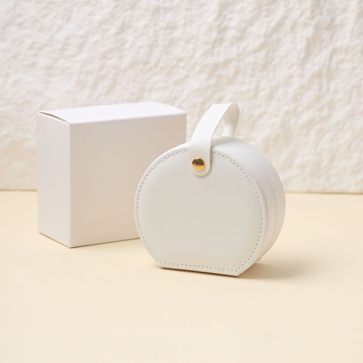 100pcs Custom Logo PU Leather Round-Top Jewelry Travel Case – Mini Case with Snap Handle for Earrings, Rings & Necklaces