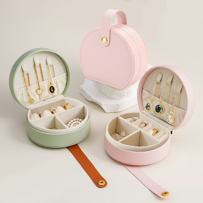 100pcs Custom Logo PU Leather Round-Top Jewelry Travel Case – Mini Case with Snap Handle for Earrings, Rings & Necklaces