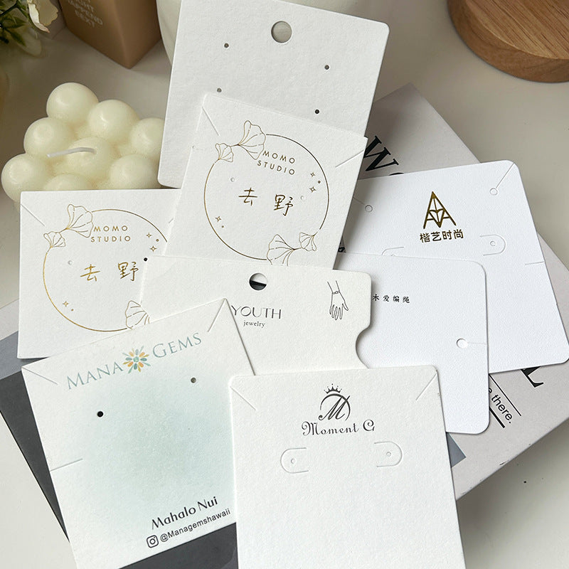 500pcs Semi-Custom Textured Cotton Paper Jewelry Display Cards with Logo – Multiple Styles for Earrings, Necklaces & Accessories