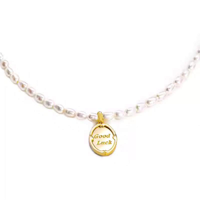 Solid 14K Gold Pearl Lucky Necklace