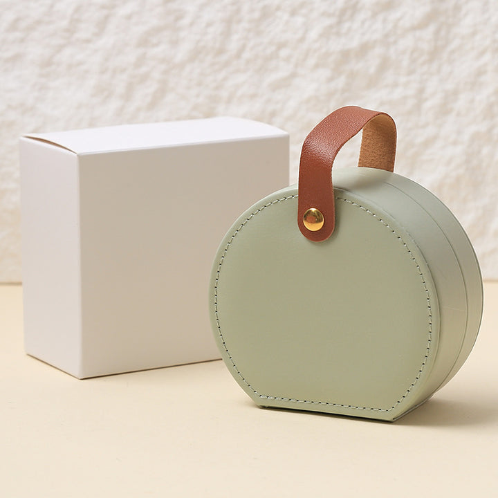 100pcs Custom Logo PU Leather Round-Top Jewelry Travel Case – Mini Case with Snap Handle for Earrings, Rings & Necklaces