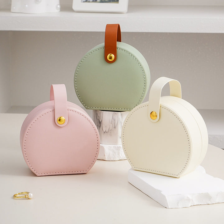 100pcs Custom Logo PU Leather Round-Top Jewelry Travel Case – Mini Case with Snap Handle for Earrings, Rings & Necklaces