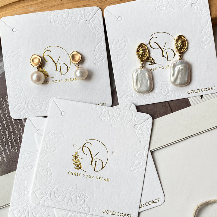 500pcs Semi-Custom Textured Cotton Paper Jewelry Display Cards with Logo – Multiple Styles for Earrings, Necklaces & Accessories