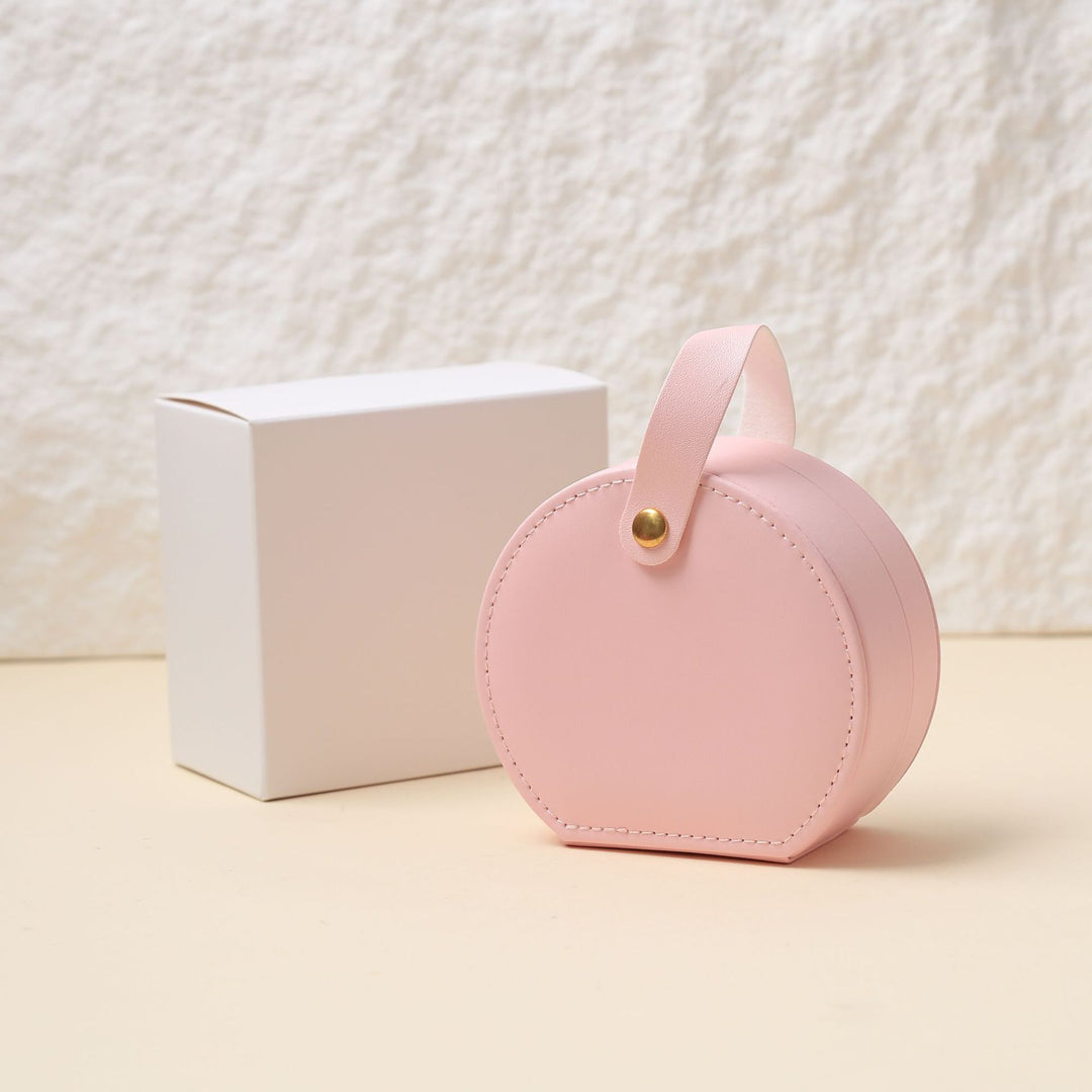 100pcs Custom Logo PU Leather Round-Top Jewelry Travel Case – Mini Case with Snap Handle for Earrings, Rings & Necklaces