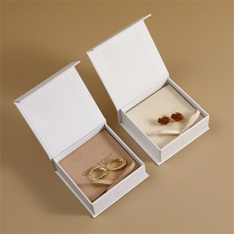100 Custom Logo Flip Lid Jewelry Box & Microfiber Pouch Sets – Jewelry Packaging for Necklaces, Earrings & Rings