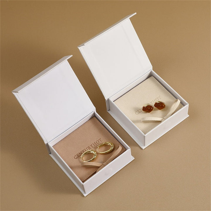 100 Custom Logo Flip Lid Jewelry Box & Microfiber Pouch Sets – Jewelry Packaging for Necklaces, Earrings & Rings