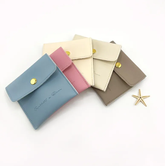 100pcs Wholesale Custom Faux Leather Jewelry Pouches with Embossed Logo – Snap Button Gift Bags for Rings, Earrings, Bracelets & Necklace Packaging