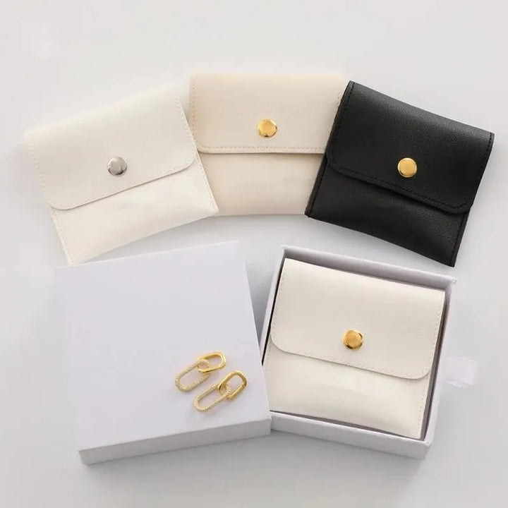 100pcs Wholesale Custom Faux Leather Jewelry Pouches – PU Gift Bags with Snap Button & Logo for Rings, Earrings & Necklaces
