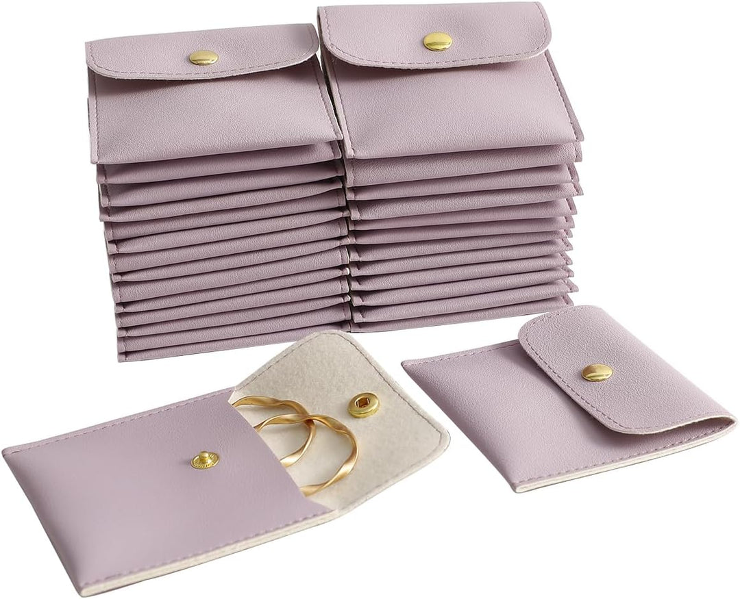 100pcs Wholesale Custom Faux Leather Jewelry Pouches – PU Gift Bags with Snap Button & Logo for Rings, Earrings & Necklaces