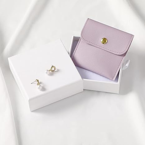 100pcs Wholesale Custom Faux Leather Jewelry Pouches – PU Gift Bags with Snap Button & Logo for Rings, Earrings & Necklaces