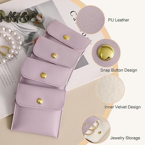 100pcs Wholesale Custom Faux Leather Jewelry Pouches – PU Gift Bags with Snap Button & Logo for Rings, Earrings & Necklaces