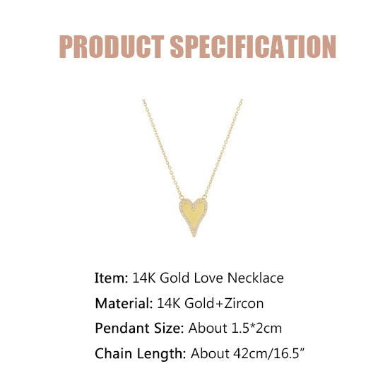 Love Zircon Necklace - 14K Solid Gold