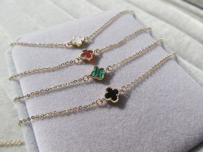6MM Clover Agate Bracelet - 14K Solid Gold