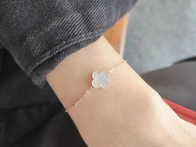 6MM Clover Agate Bracelet - 14K Solid Gold