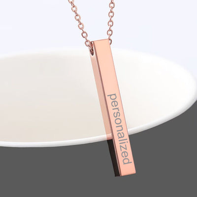 Custom Engraved Vertical Name Bar Necklace- Solid 14K| 18K Gold