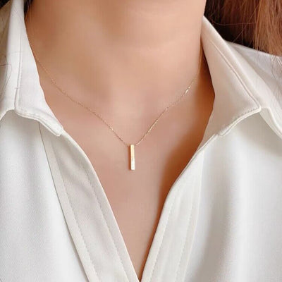 Custom Engraved Vertical Name Bar Necklace- Solid 14K| 18K Gold
