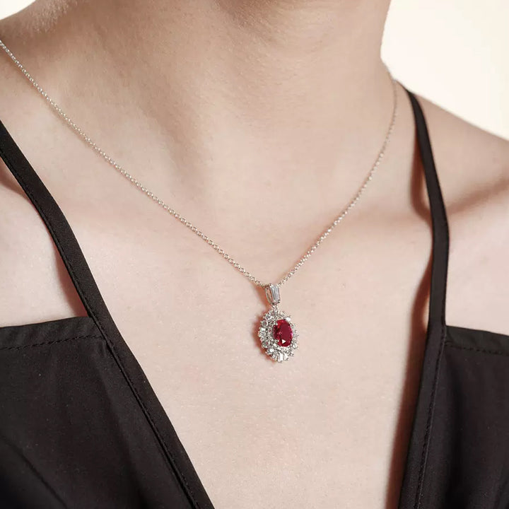 Siliice Jewelry - Ruby Series -  Princess Diana Inspired Ruby Necklace with Gemstones For Women