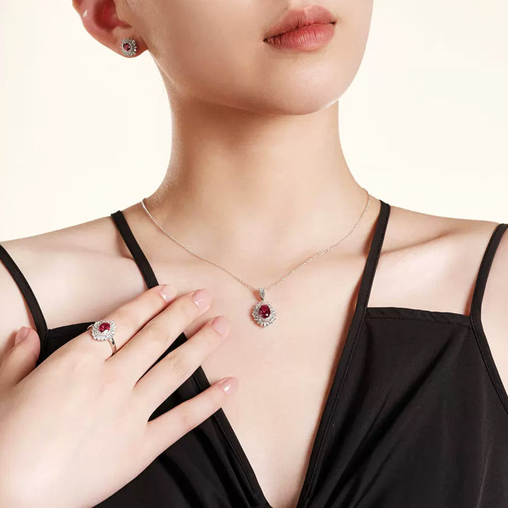 Siliice Jewelry - Ruby Series -  Princess Diana Inspired Ruby Necklace with Gemstones For Women