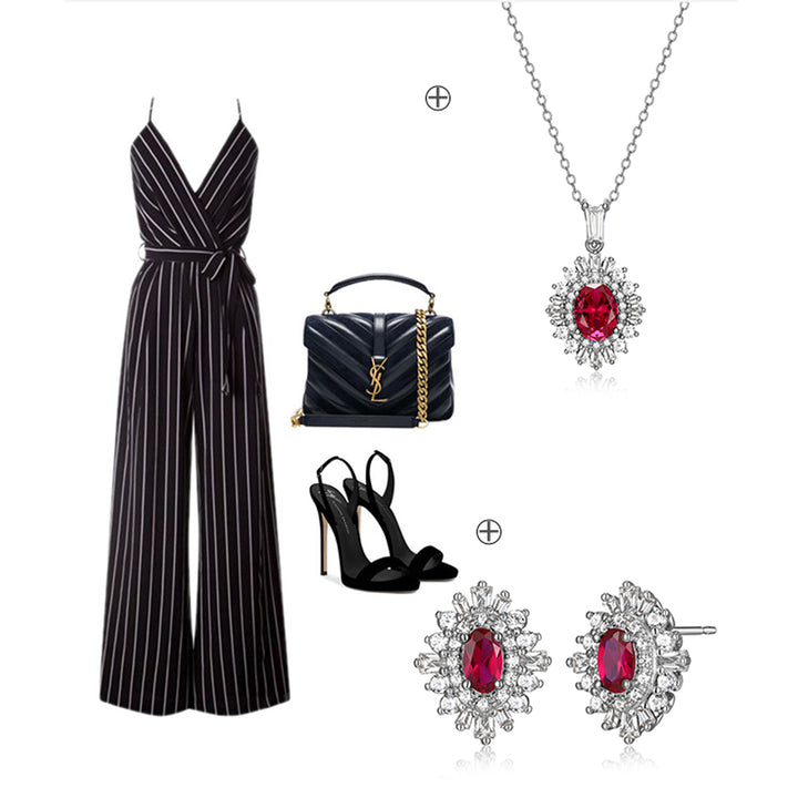 Siliice Jewelry - Ruby Series -  Princess Diana Inspired Ruby Necklace with Gemstones For Women
