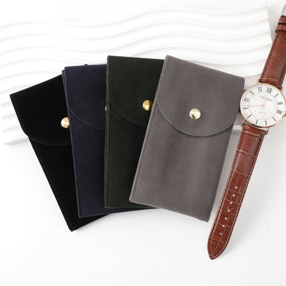 100pcs Velvet Snap Button Watch Pouches with Custom Logo – Luxury Padded Interior Packaging  for Watches & Jewelry, Wholesale