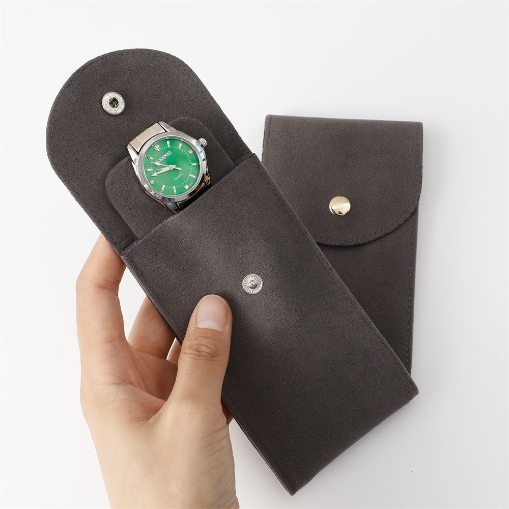 100pcs Velvet Snap Button Watch Pouches with Custom Logo – Luxury Padded Interior Packaging  for Watches & Jewelry, Wholesale