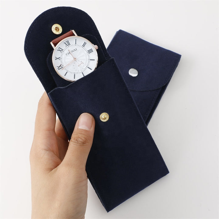 100pcs Velvet Snap Button Watch Pouches with Custom Logo – Luxury Padded Interior Packaging  for Watches & Jewelry, Wholesale