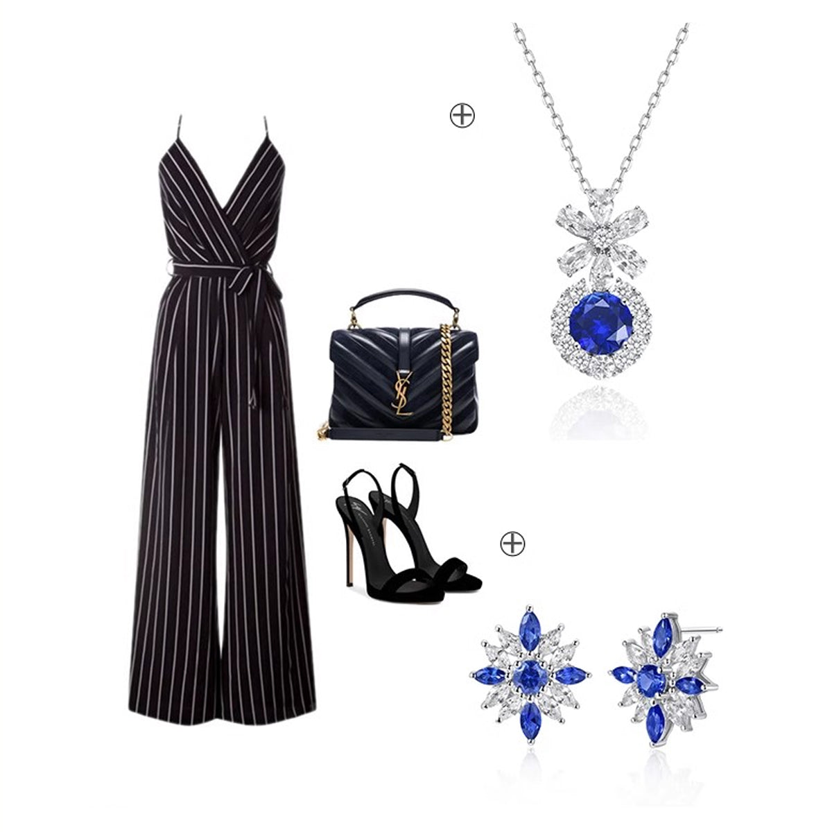 Siliice Jewelry - Sapphire Series -  Royal Blue Necklace Full of Diamonds with Clavicle Chain For Women