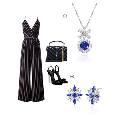 Siliice Jewelry - Sapphire Series -  Royal Blue Necklace Full of Diamonds with Clavicle Chain For Women