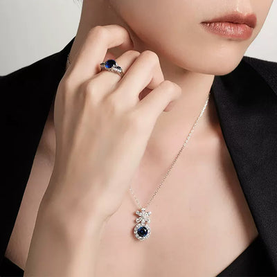 Siliice Jewelry - Sapphire Series -  Royal Blue Necklace Full of Diamonds with Clavicle Chain For Women