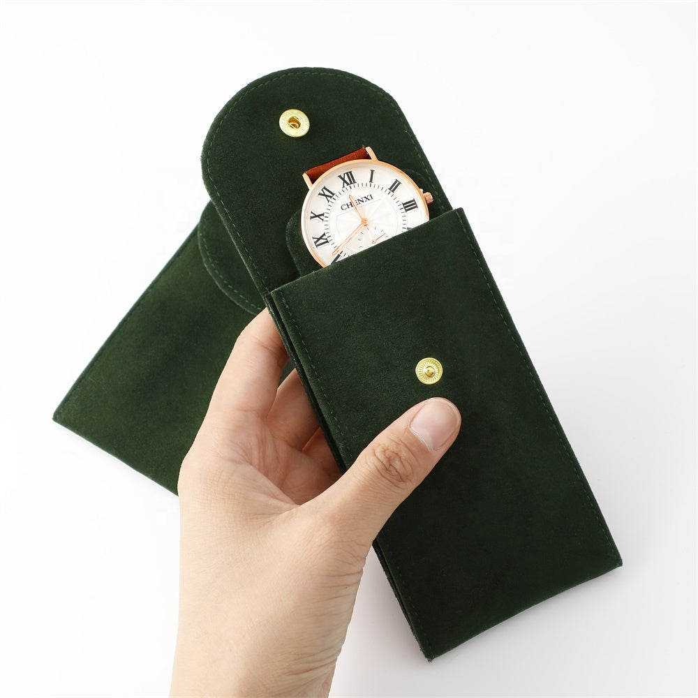 100pcs Velvet Snap Button Watch Pouches with Custom Logo – Luxury Padded Interior Packaging  for Watches & Jewelry, Wholesale