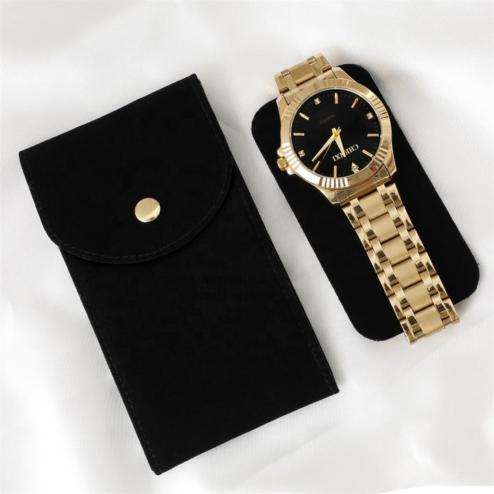 100pcs Velvet Snap Button Watch Pouches with Custom Logo – Luxury Padded Interior Packaging  for Watches & Jewelry, Wholesale
