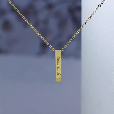 Custom Engraved Vertical Name Bar Necklace- Solid 14K| 18K Gold