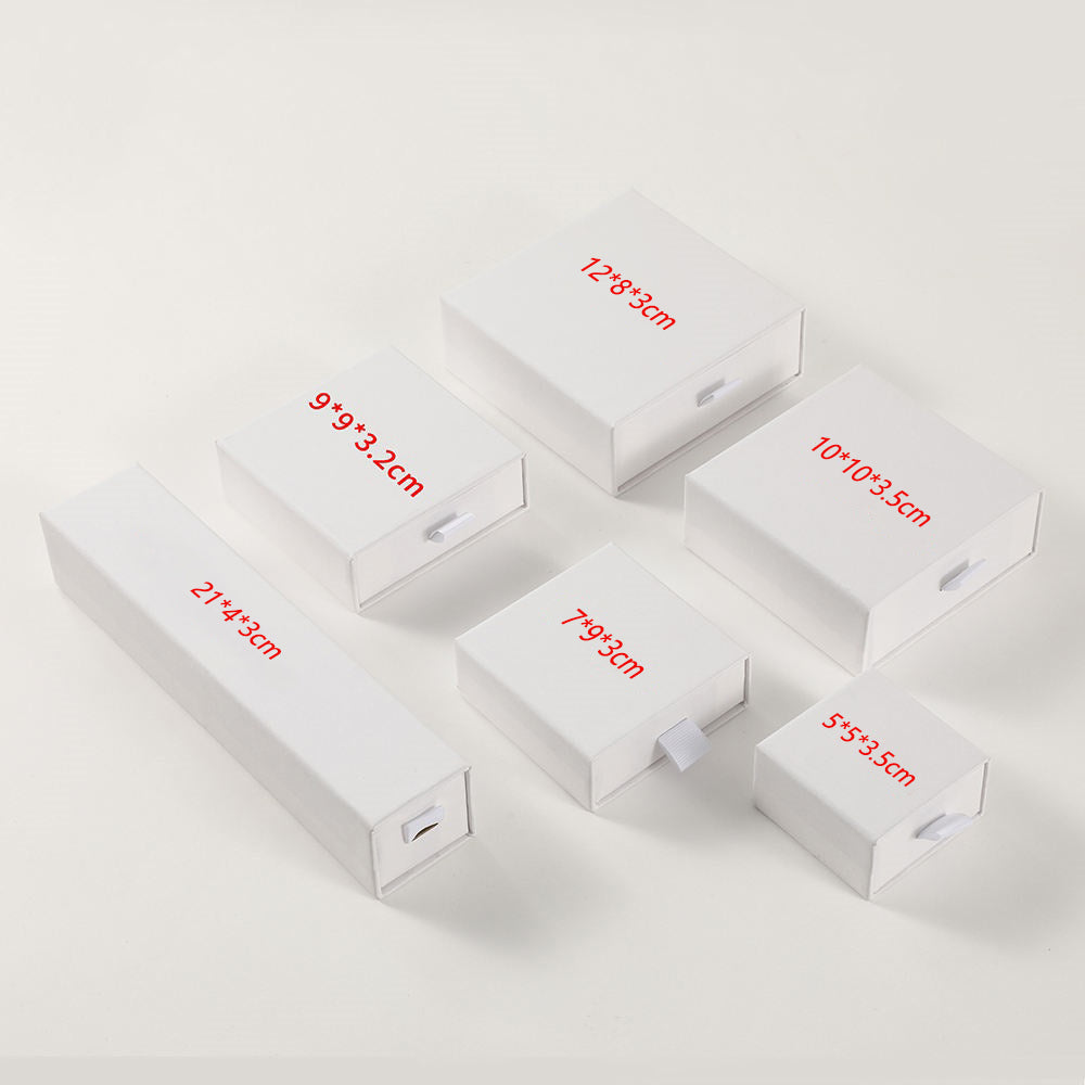 100Pcs Wholesale Custom Paper Drawer Jewelry Packaging Boxes – Custom Dimensions, Multiple Sizes, Logo Printed, Perfect for Necklaces, Earrings, Bracelets & Rings