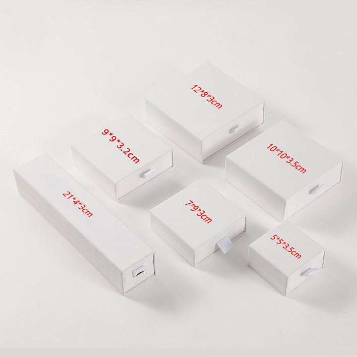 100Pcs Wholesale Custom Paper Drawer Jewelry Packaging Boxes – Custom Dimensions, Multiple Sizes, Logo Printed, Perfect for Necklaces, Earrings, Bracelets & Rings